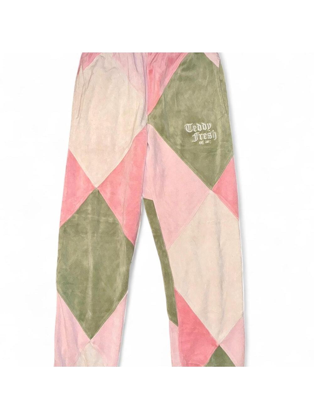 teddy fresh velvet patchwork sweat pants